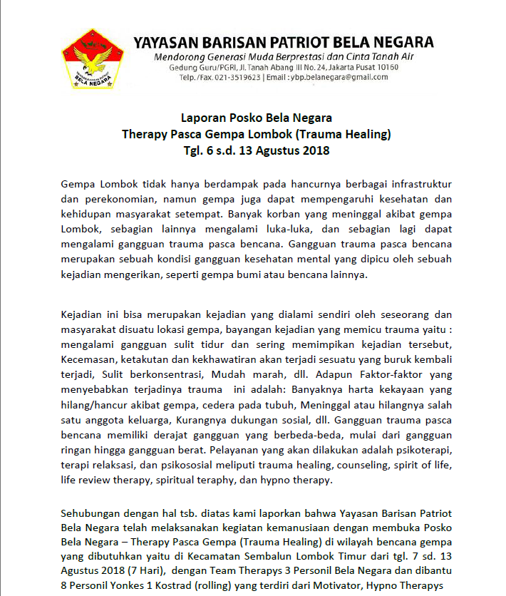 Laporan Kegiatan Posko Gempa Lombok - 2